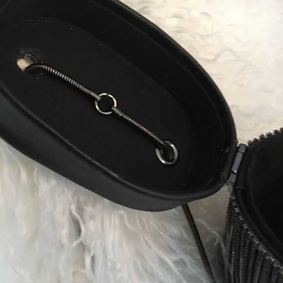 Circular Tubular Handbag with Rhinestone Fringe. - Picture 4 of 8